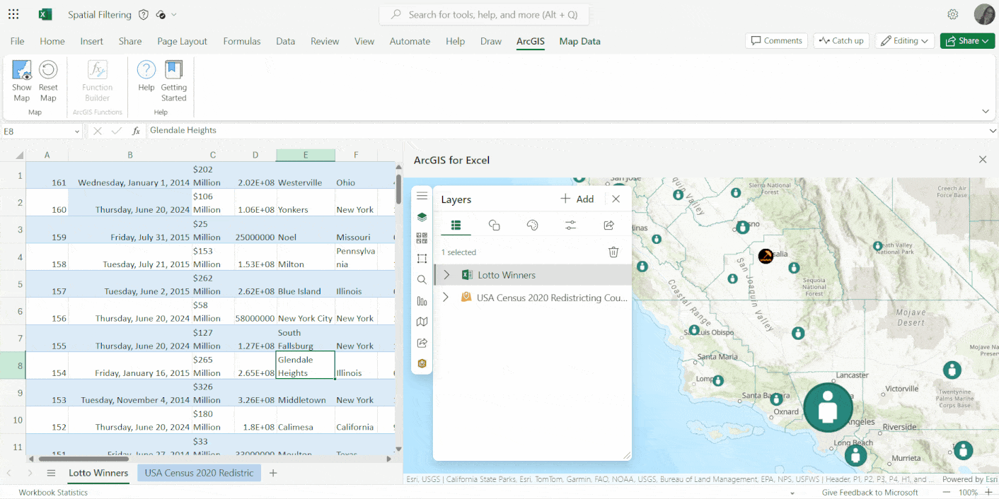 ArcGIS for Excel Create spatial filter