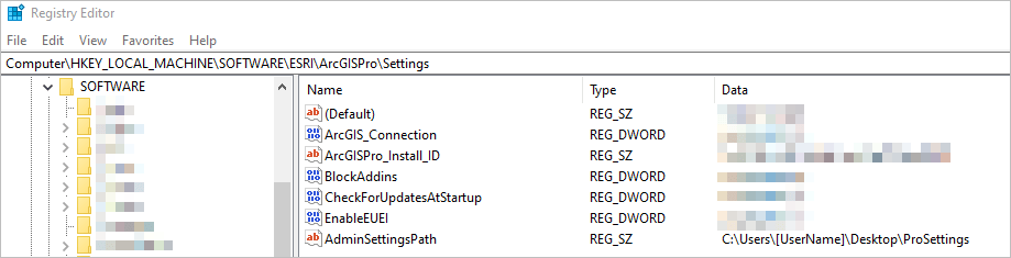 The AdminSettingsPath string value in the Registry Editor