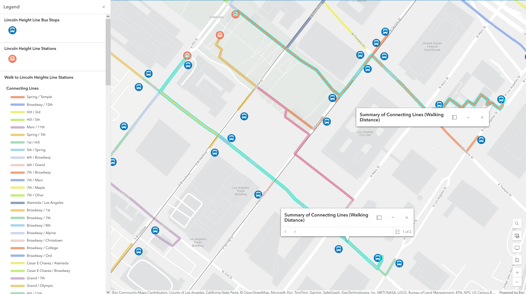 Map image showing routes to rail station from bus stops