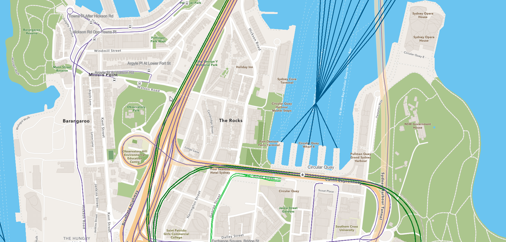 Map image of transit services in Sydney NSW