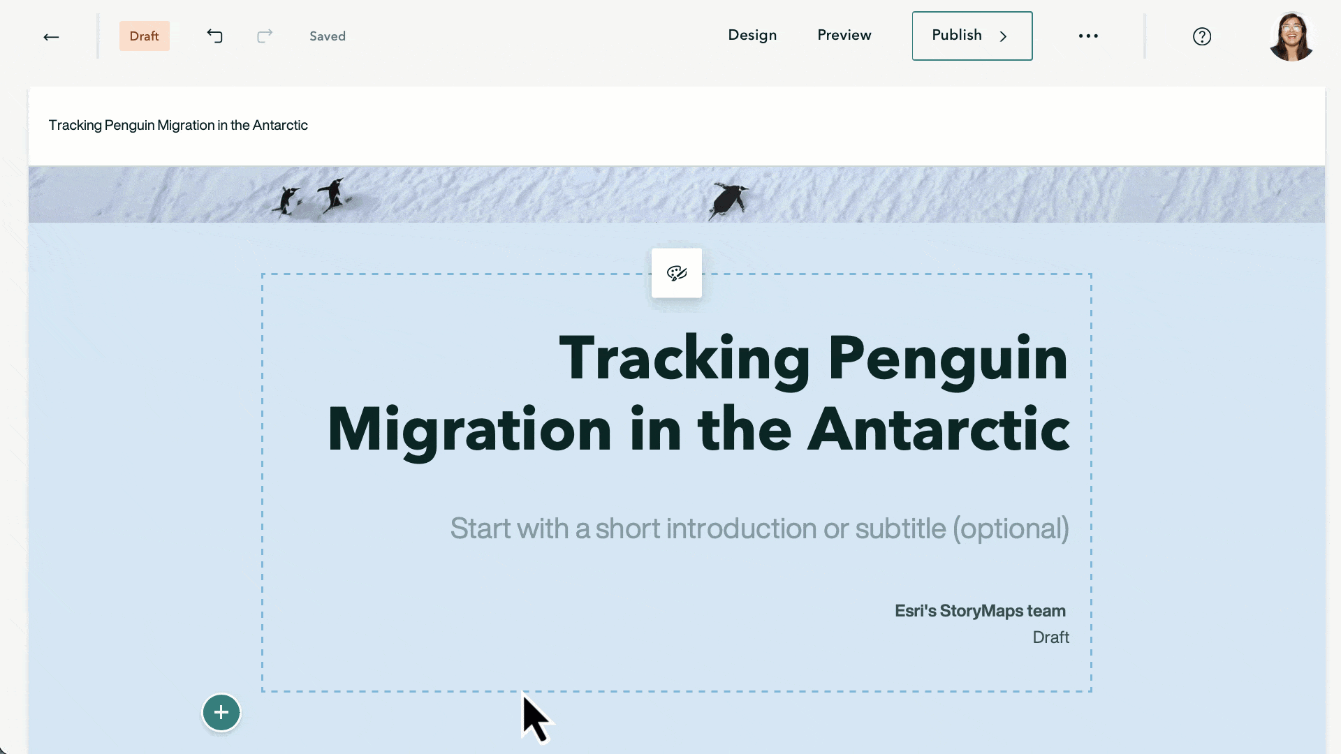 An animated screen recording depicting how to align the title text in the minimal cover layout of ArcGIS StoryMaps
