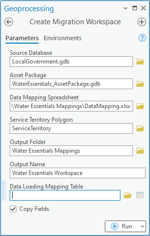 An image of the create migration workspace tool with the "Copy Fields" option checked.