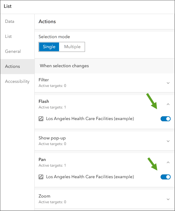 Configure List element actions