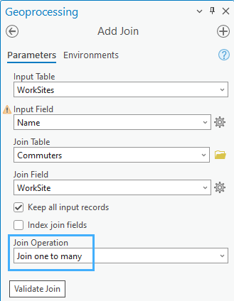 The one-to-many join option in the Add Join tool