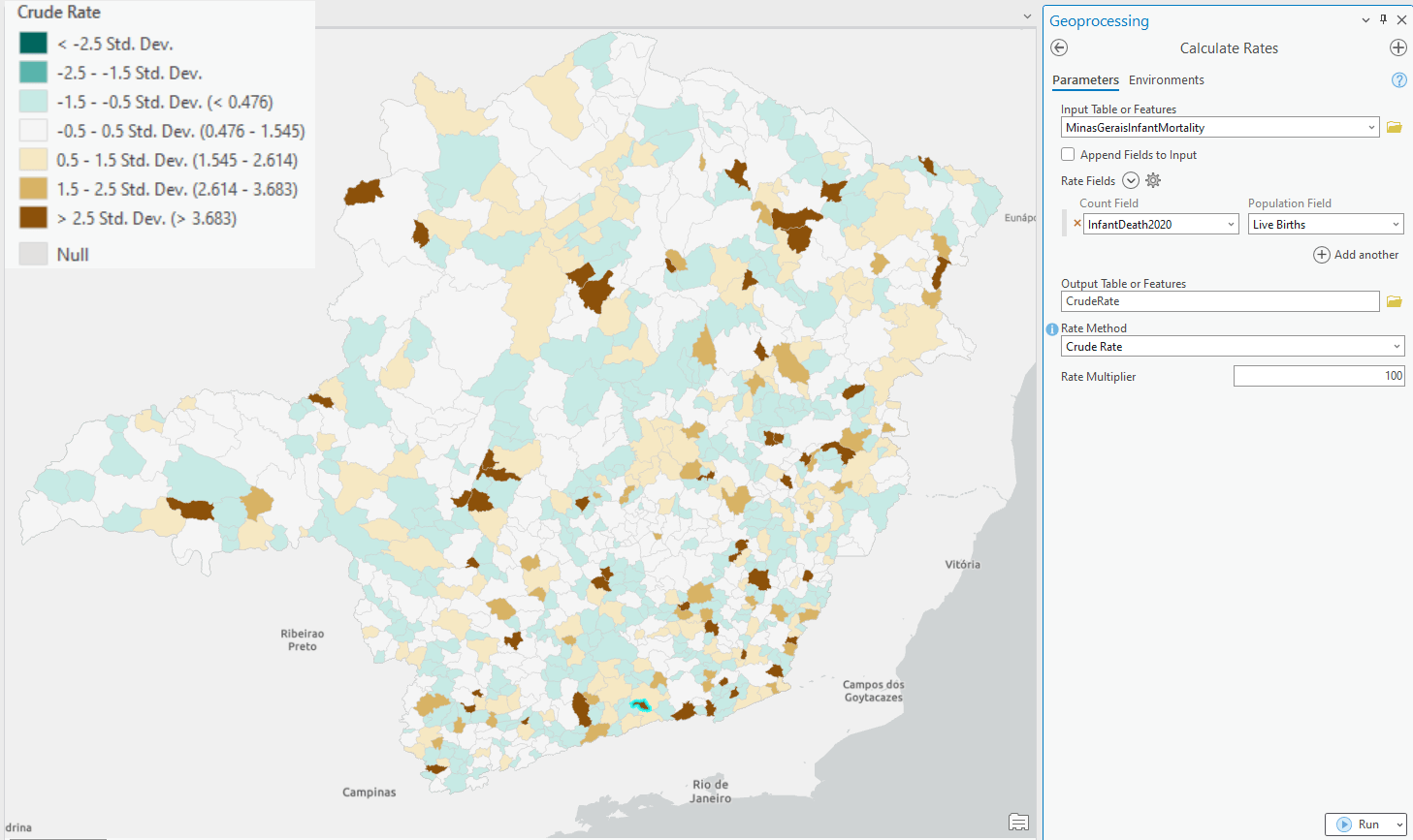 Crude (or raw) Infant Mortality Rate in Mines Gerias