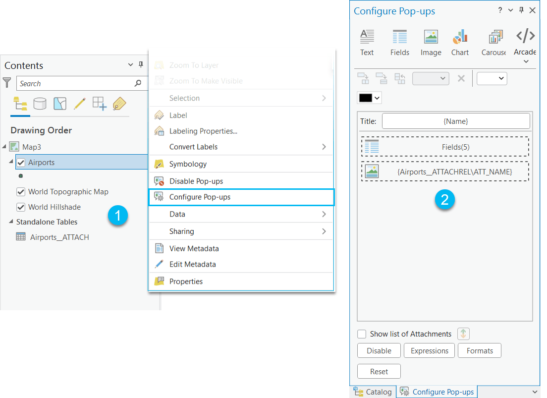 Pop-up configuration steps 1 and 2