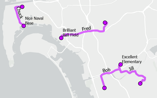 Separate routes from each commuter's home to their work site