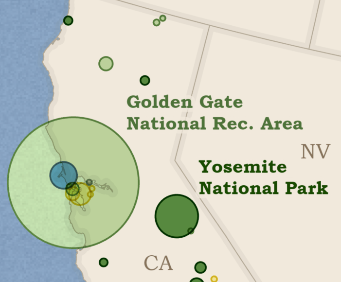 Zoom in of the map around San Francisco