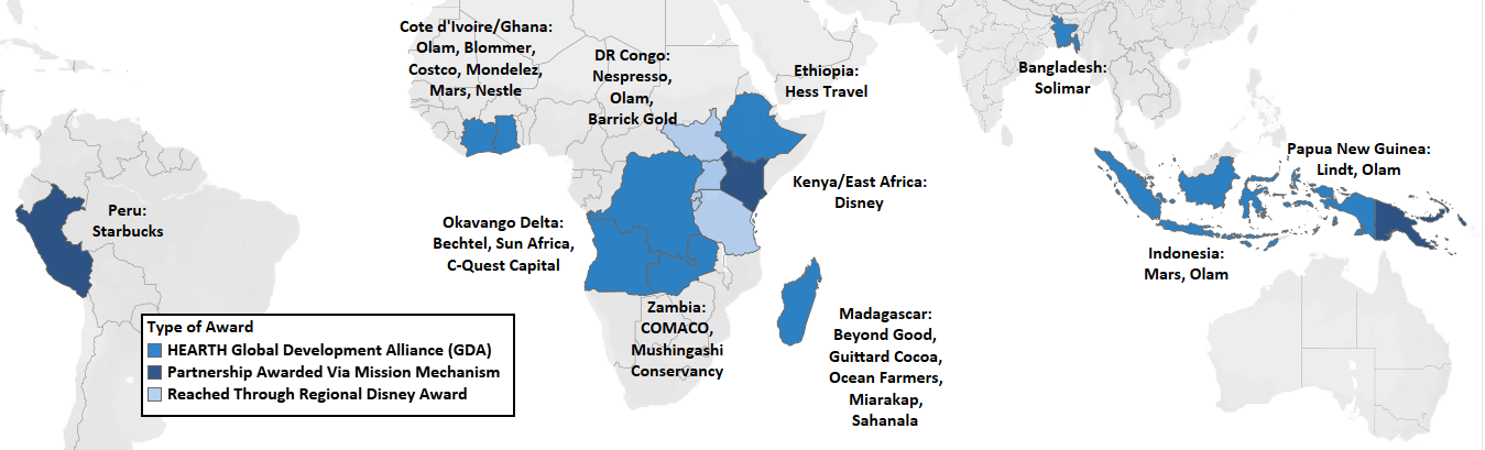 A map of HEARTH projects around the world