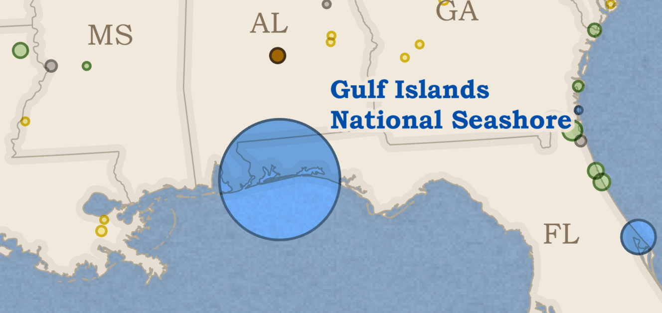 Zoomed in image of coastline to highlight stroke effect along state lines