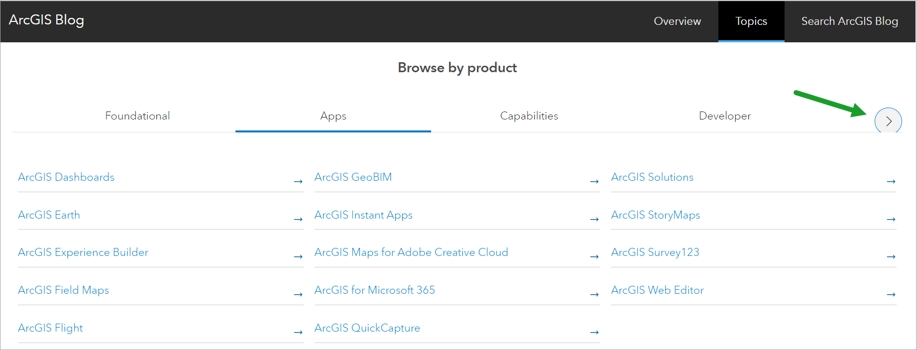 Browse by product tabs with arrows