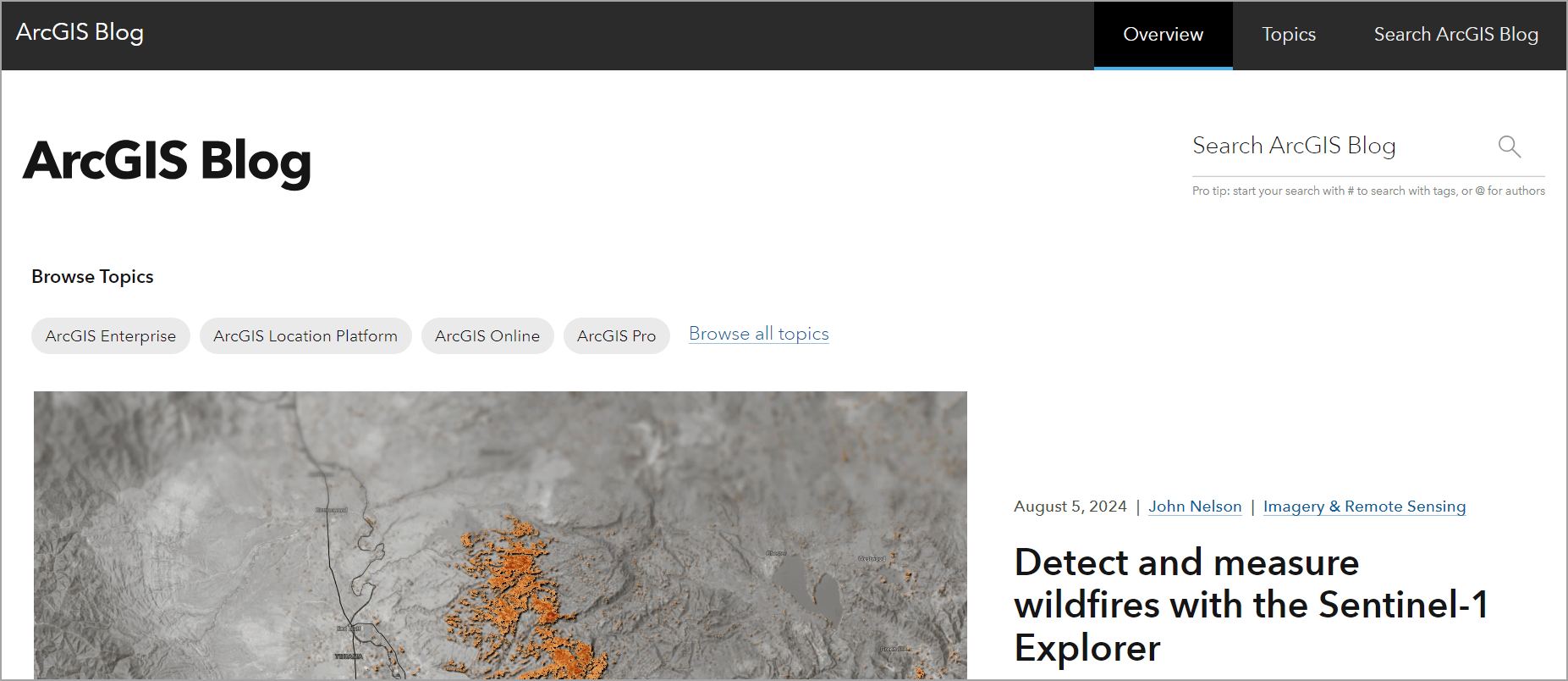 Overview page of ArcGIS Blog