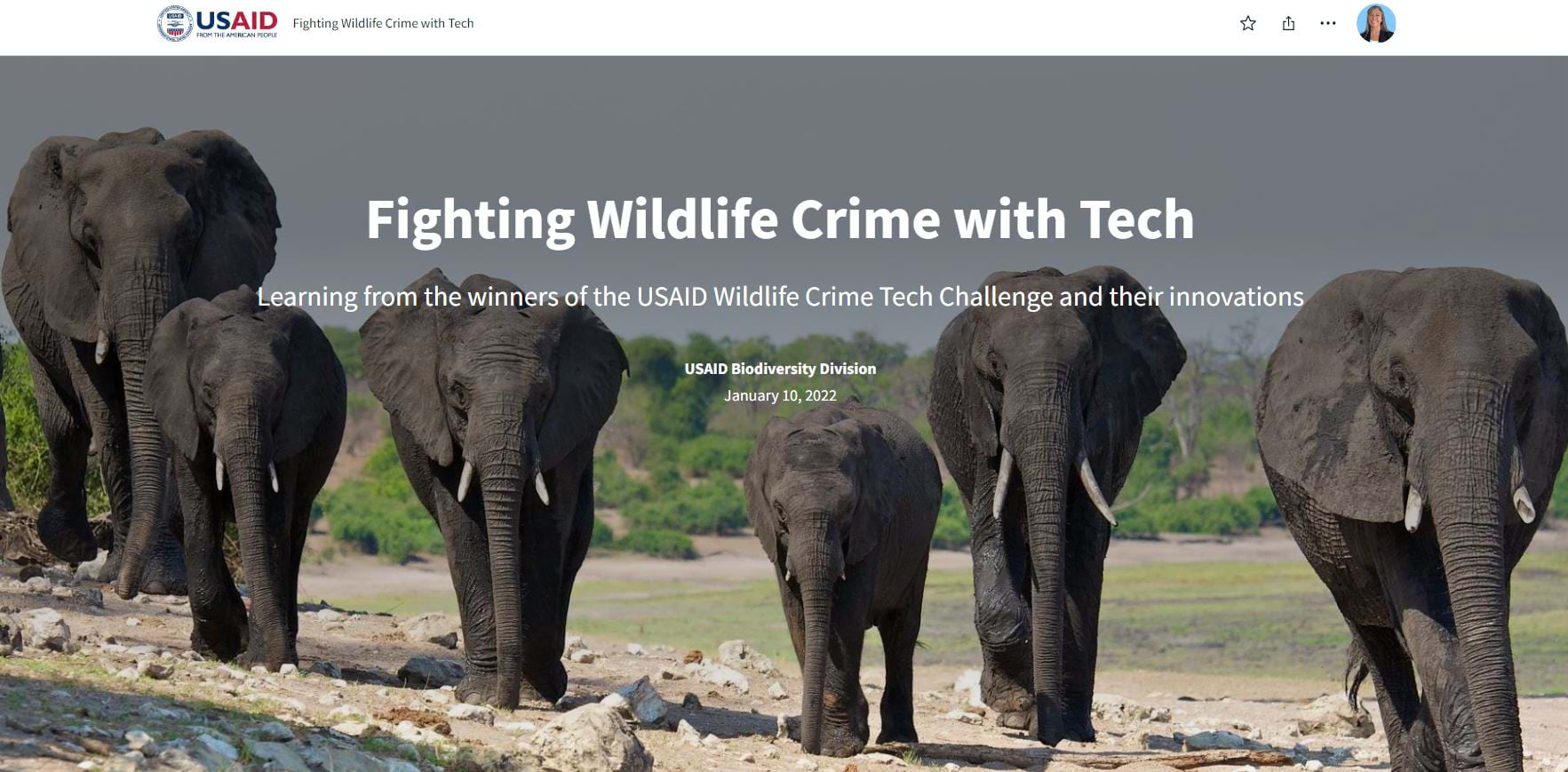 Cover of the USAID's Fighting Wildlife Crime with Tech story