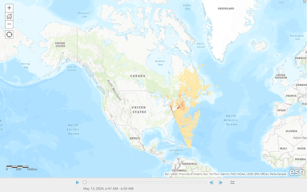 The first time slice of TEMPO data in ArcGIS Online Map Viewer.