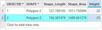 Attribute table with Height field added