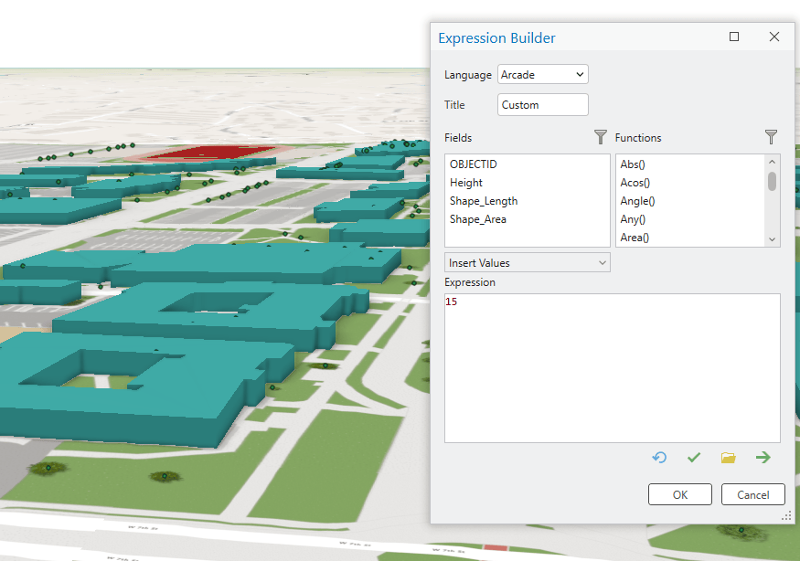 Polygon buildings set to a height value of 15