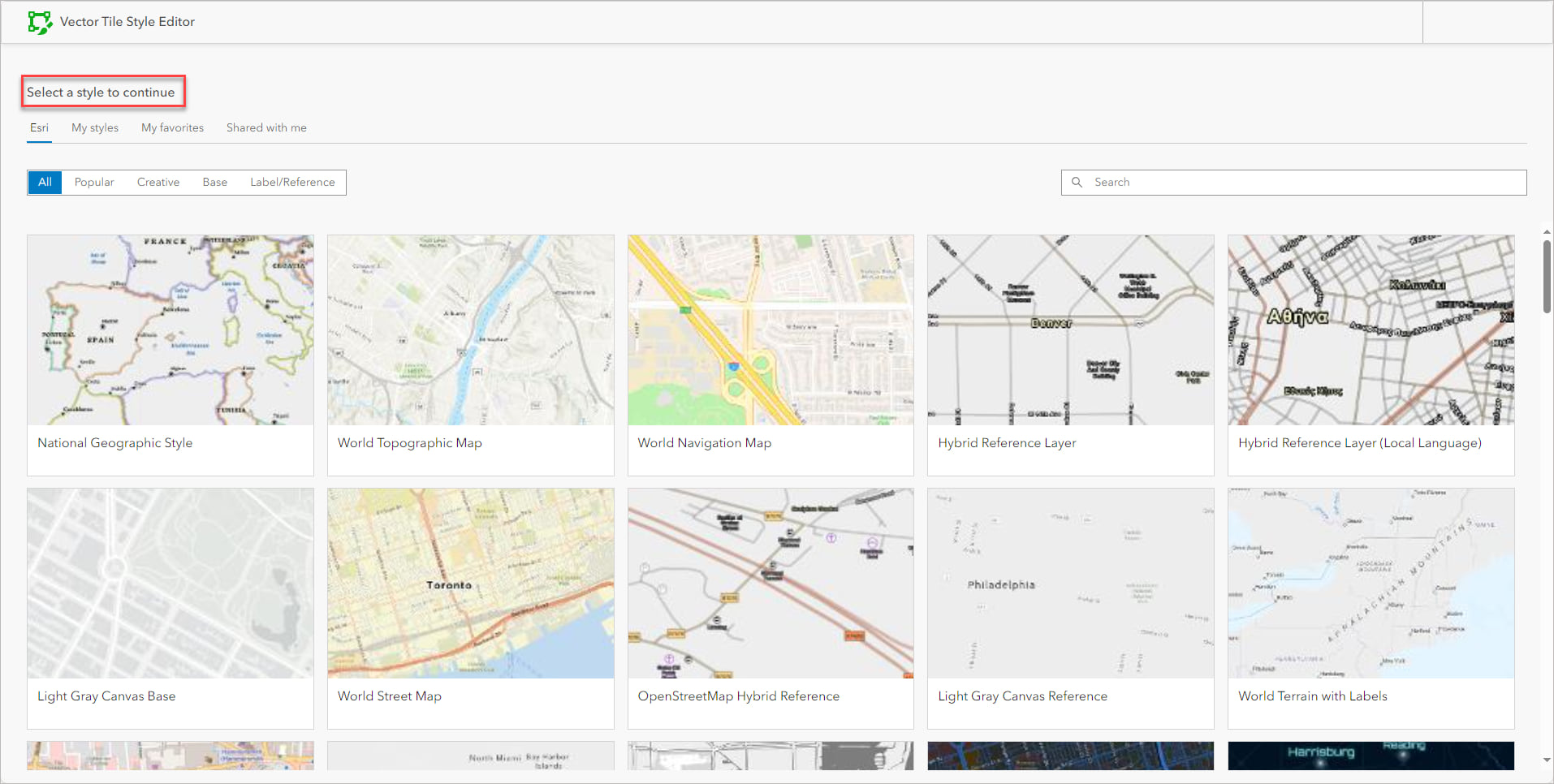 Selecting a basemap in VTSE