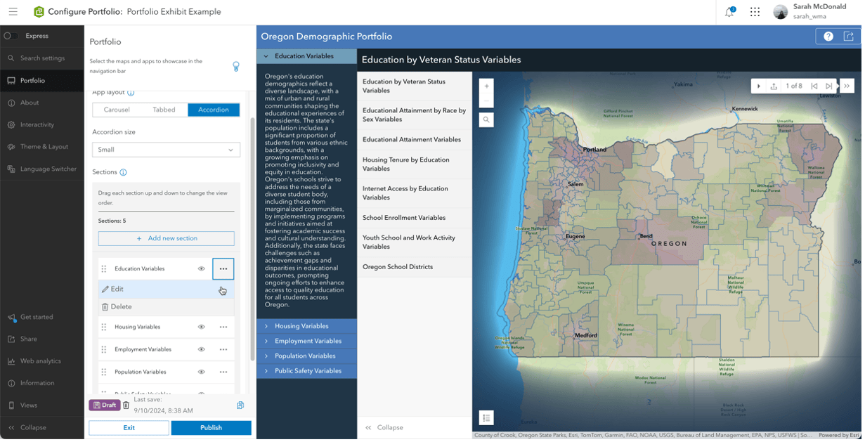 Screenshot of Portfolio configuration.