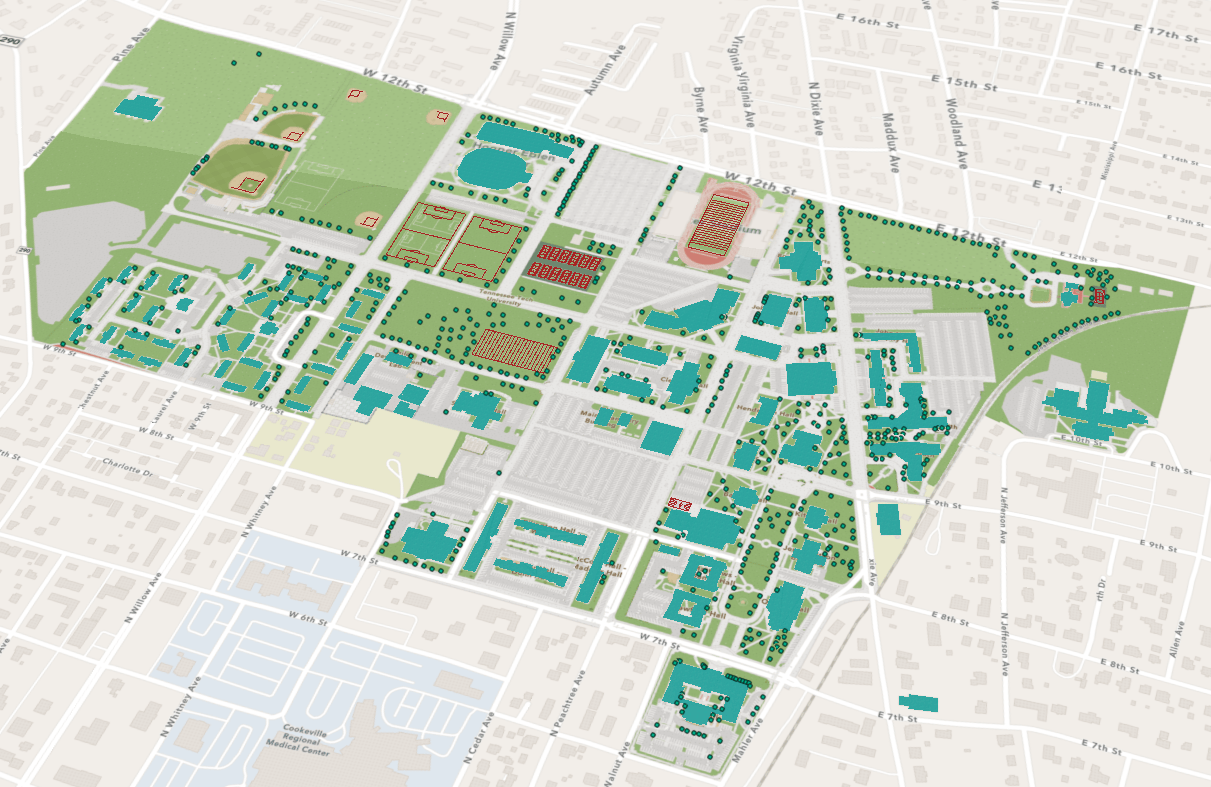 3D scene of Tennessee Technological University campus