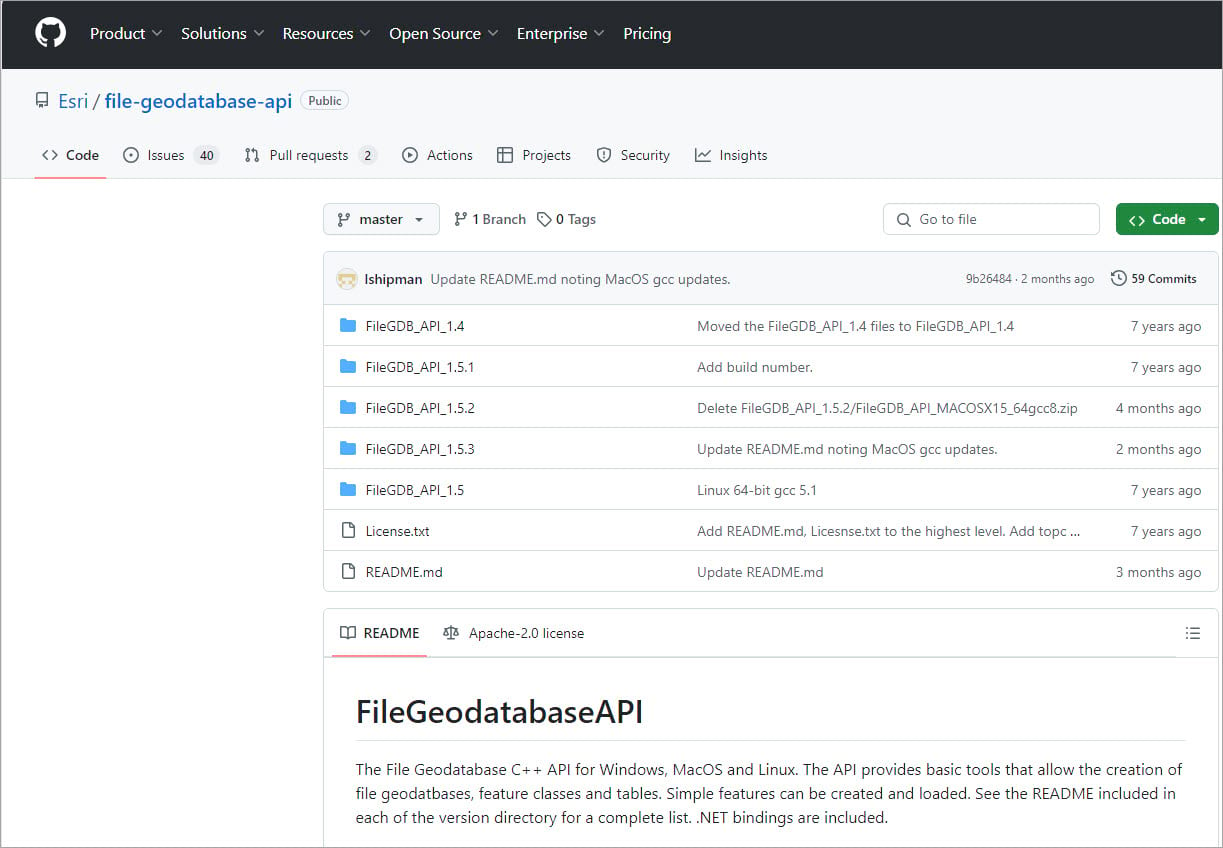 Esri/FileGeodatabaseAPI GitHub public repository