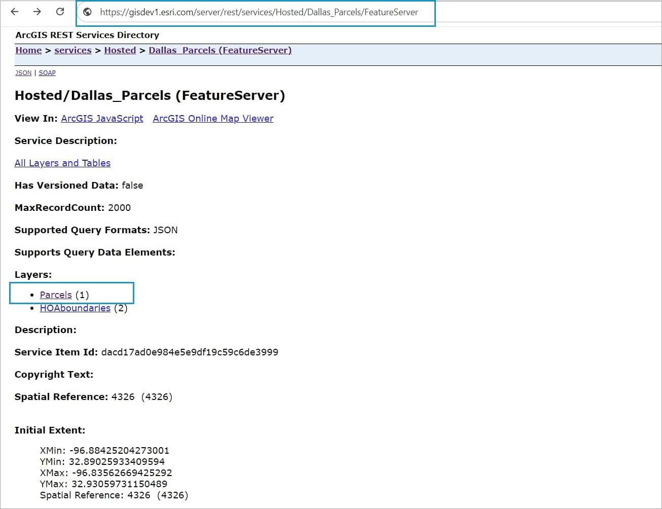 Dallas Parcels feature service URL