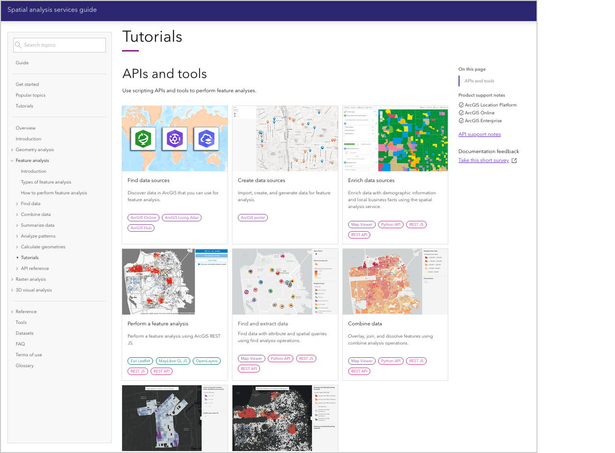 Feature analysis tutorials pages