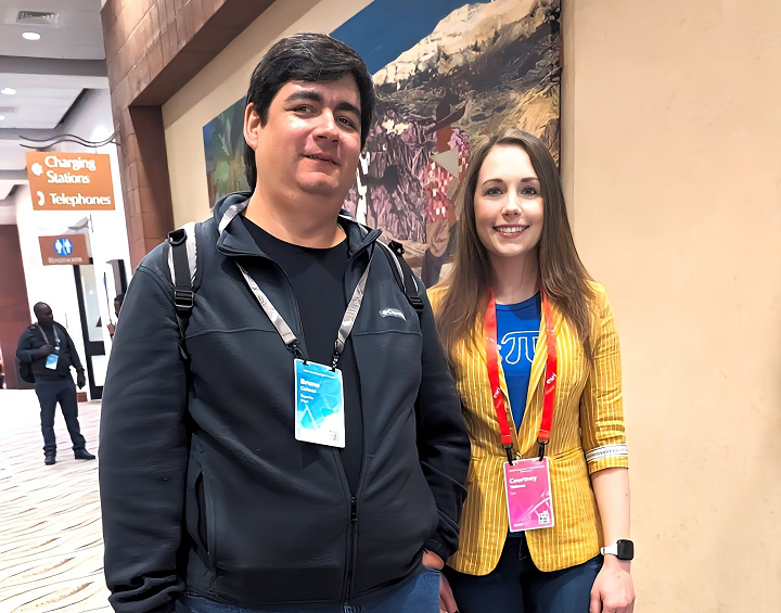 Bruno Caimar, our Hacktoberfest 2023 winner, with Courtney Yatteau at the Esri Developer Summit 2024 in Palm Springs, CA.