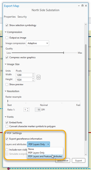 PDF Layers and Feature Attributes option in the Export Map dialog