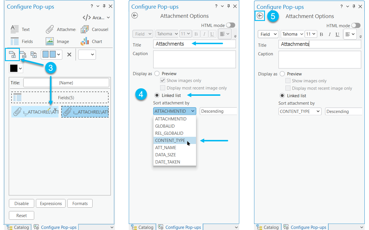 Steps 3, 4 and 5 to configure left side of pop-up window.