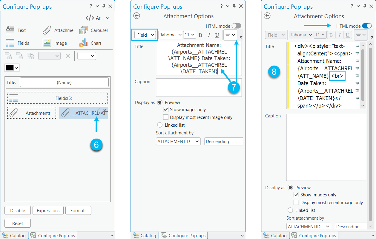 Steps 6, 7 and 8 for configuring bottom right-half of pop-up.