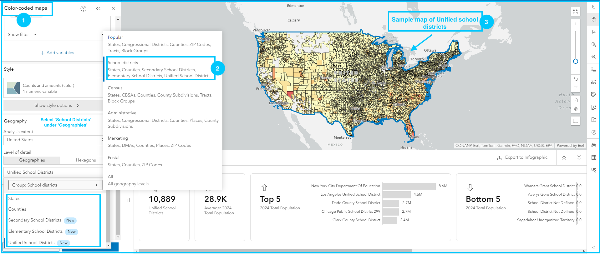 Esri Demographics, School Districts, Business Analyst