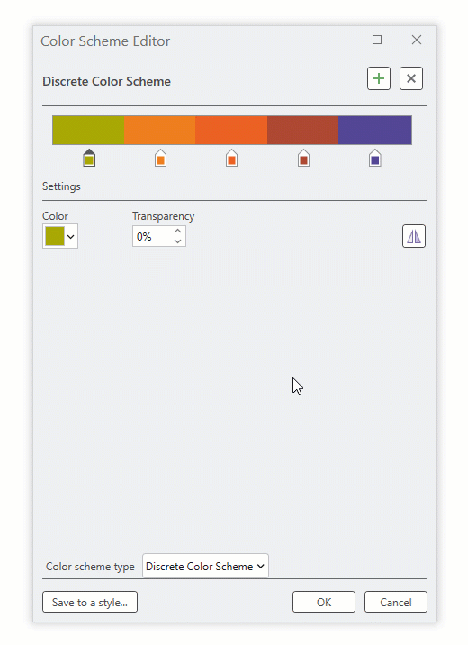 Using the color scheme editor to reorder color blocks in spooky discrete color scheme and saving the final version to a style