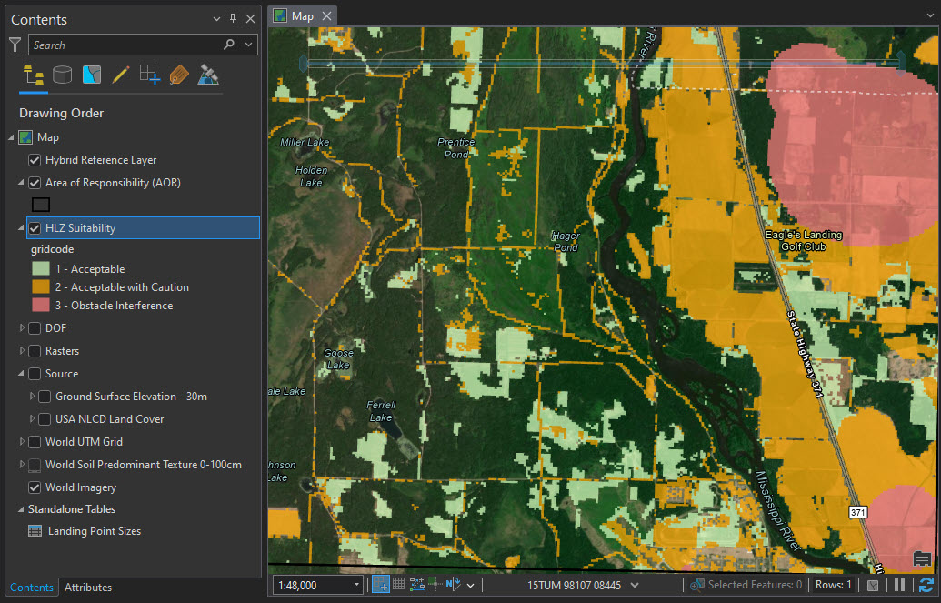 Map with land cover data and raster function pane