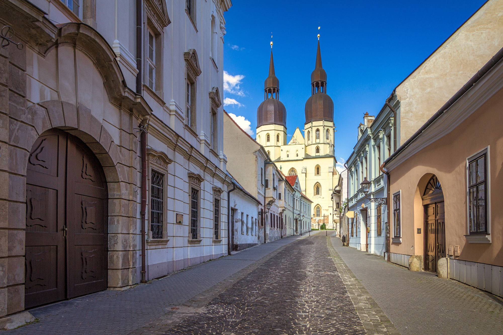 Buildings along an empty street