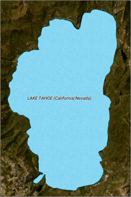 A feature that is labelled with Arcade to show the lake's name and the state(s) it is found in.