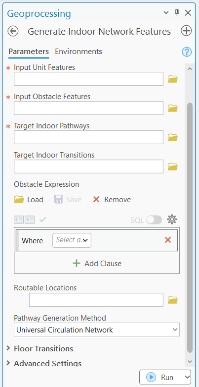 Screenshot of the Generate Indoor Network Features tool in ArcGIS Pro