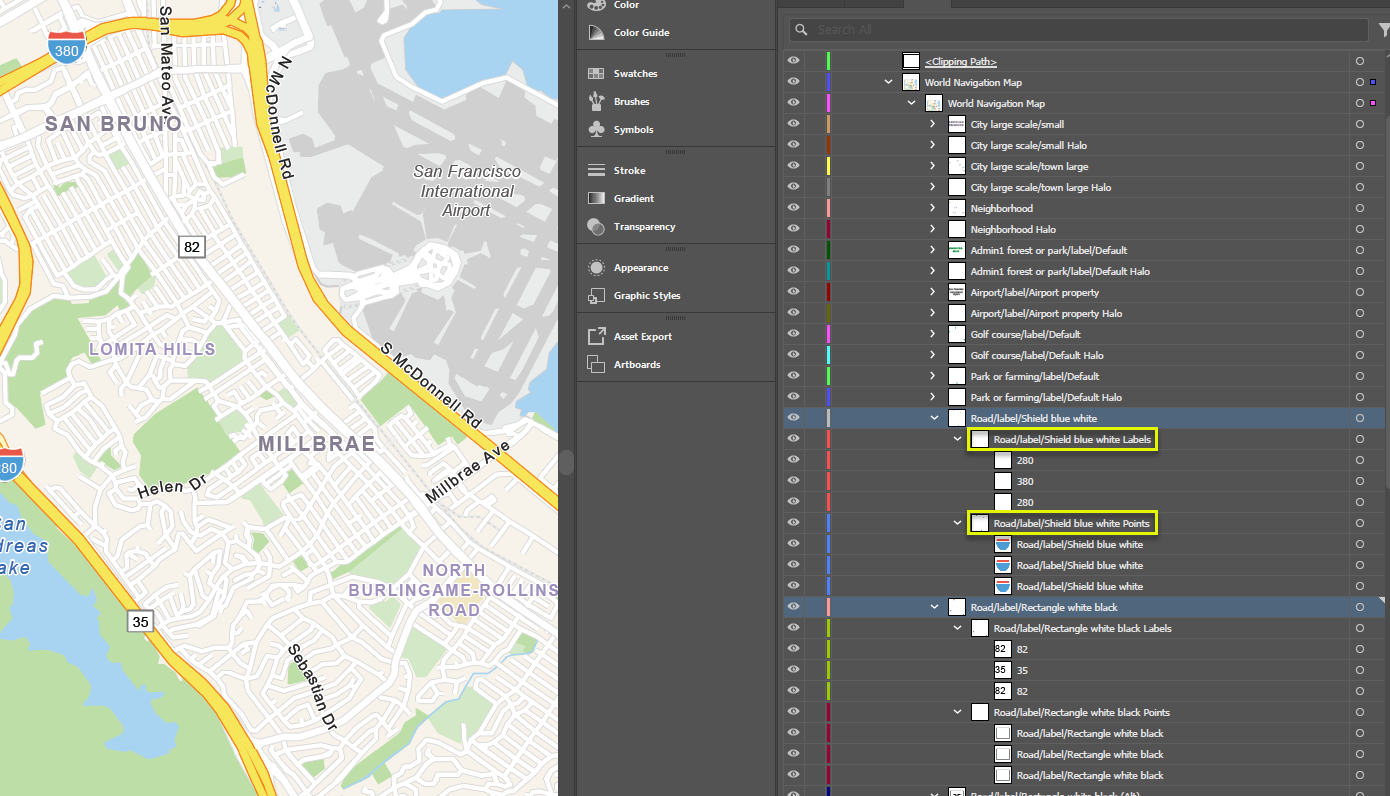 Screenshot of layers from the World Navigation basemap.