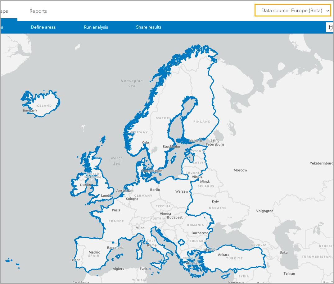 Europe (Beta) data source in Business Analyst Web App.