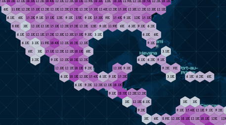 Map of pointed hexagon aggregation of satellite locations (count) over the earth over a period of time.