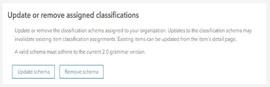 Two buttons: "Update schema" to update your organization's classification schema and "Remove schema."