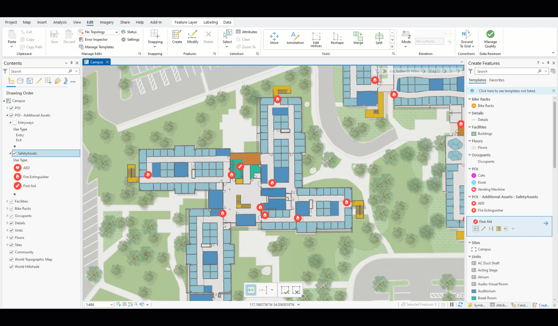 Level ID and z value are automatically populated for newly created features in a floor-aware layer