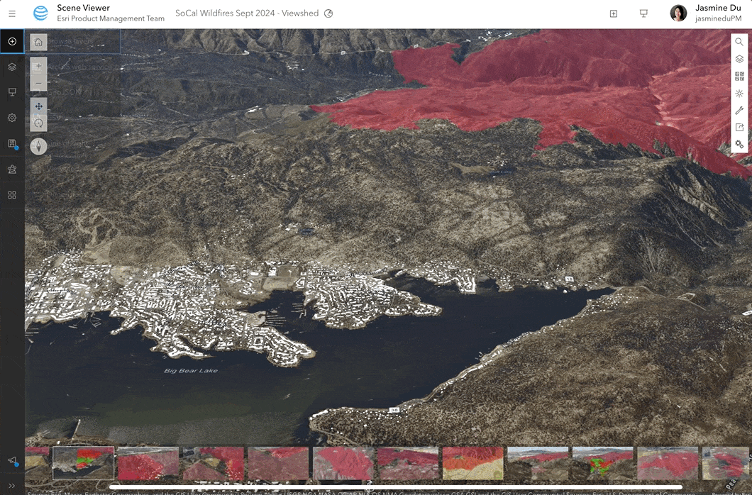 Perform Viewshed Analysis to find best camera locations in Bear Lake area to observe fire progress