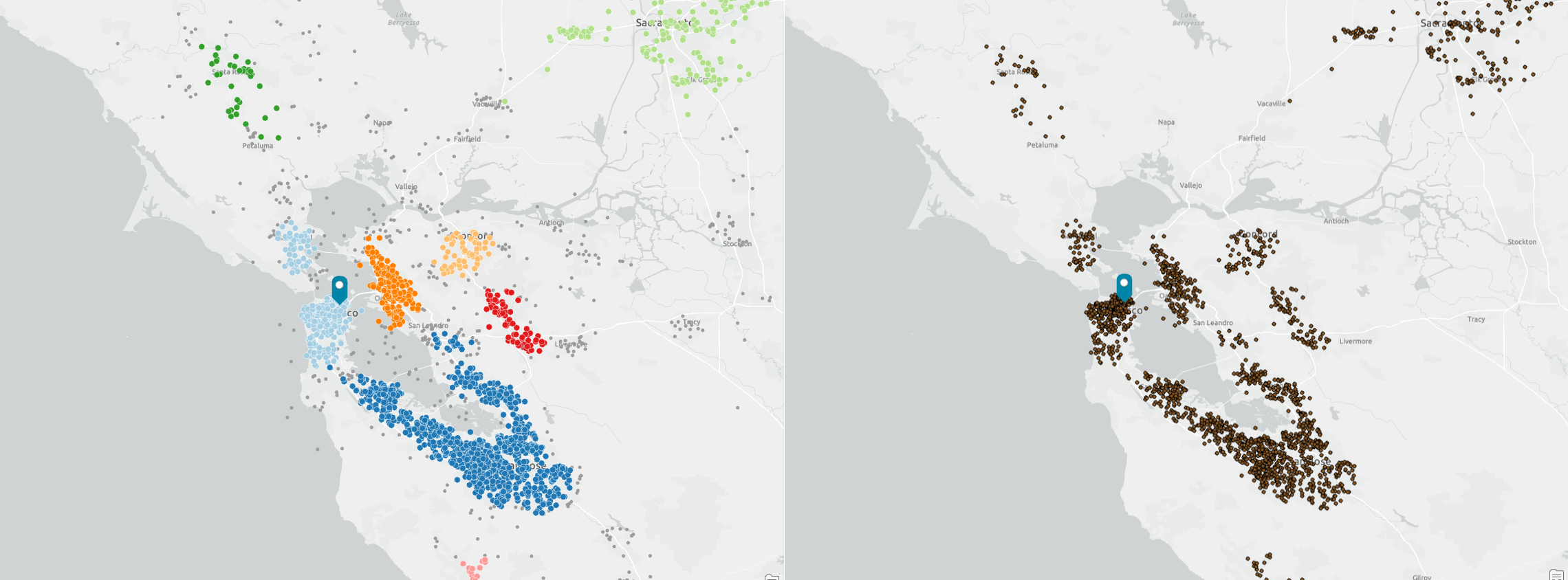 Customer locations clustered