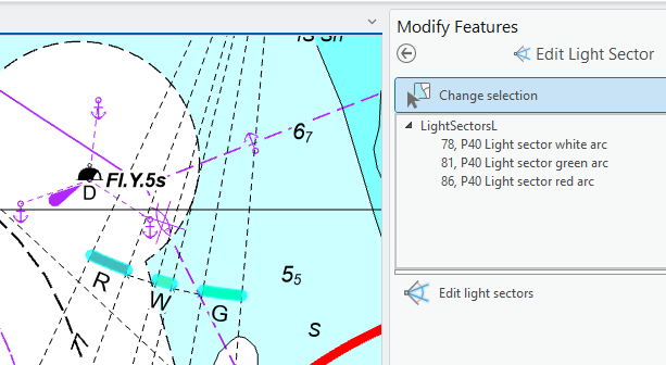 Edit light sectors tool in ArcGIS Pro