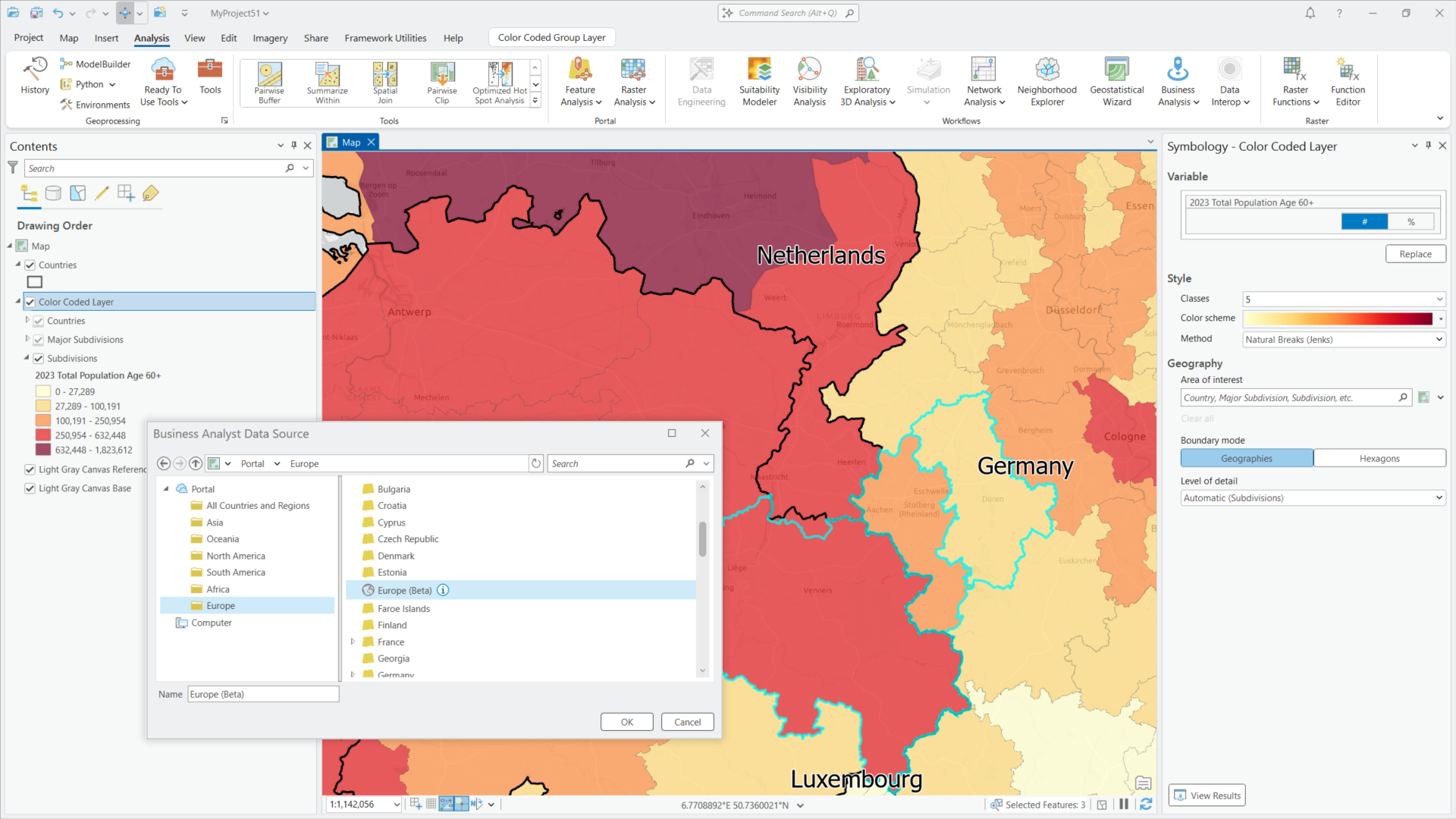 Cross border Europe dataset analysis in BA Pro 3.4