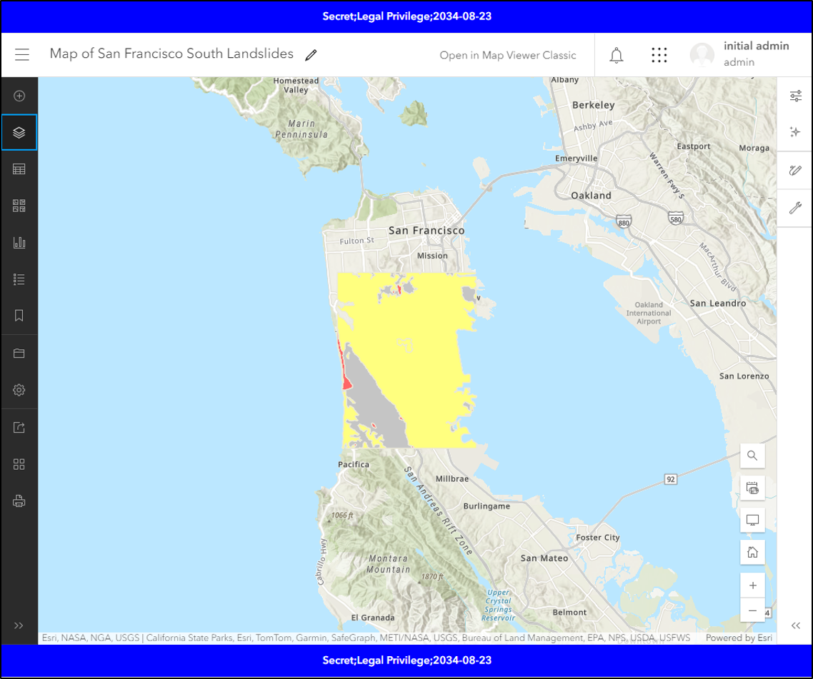 Map of San Francisco and surrounding areas. Yellow shading depicts south San Francisco landslides.