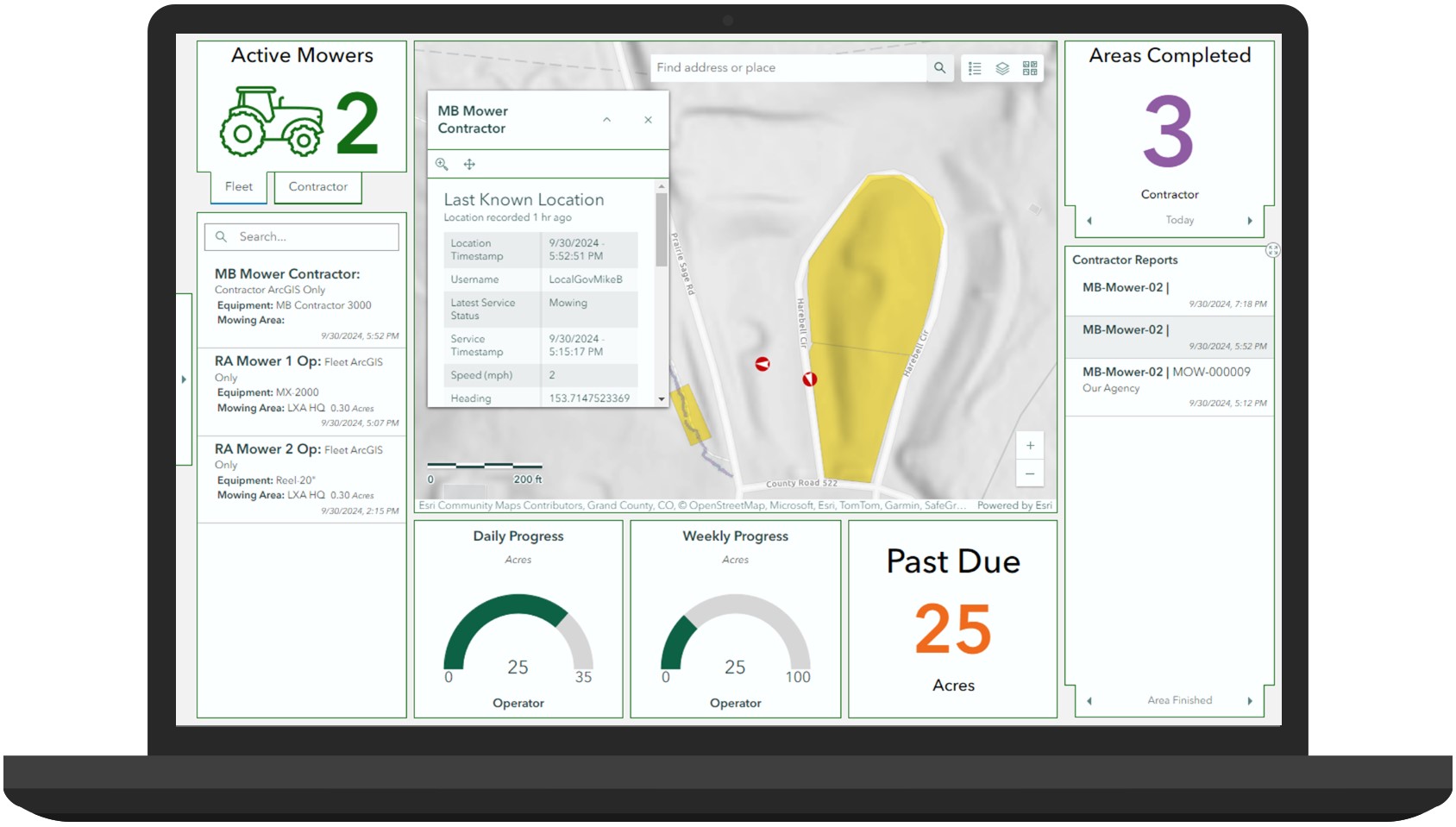 An image of the Mowing Operations Dashboard application