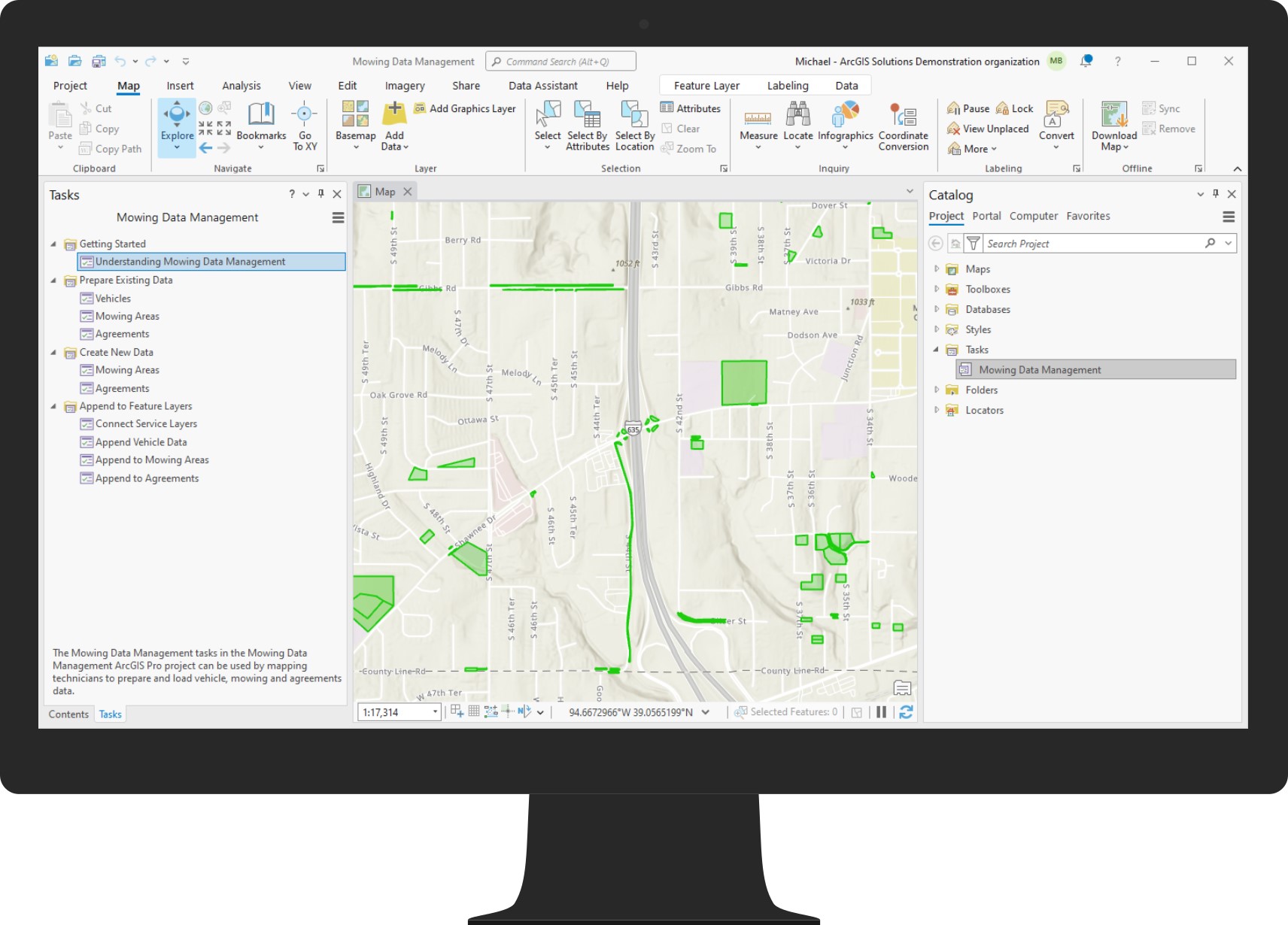 An image of the Mowing Data Management ArcGIS Pro Project.