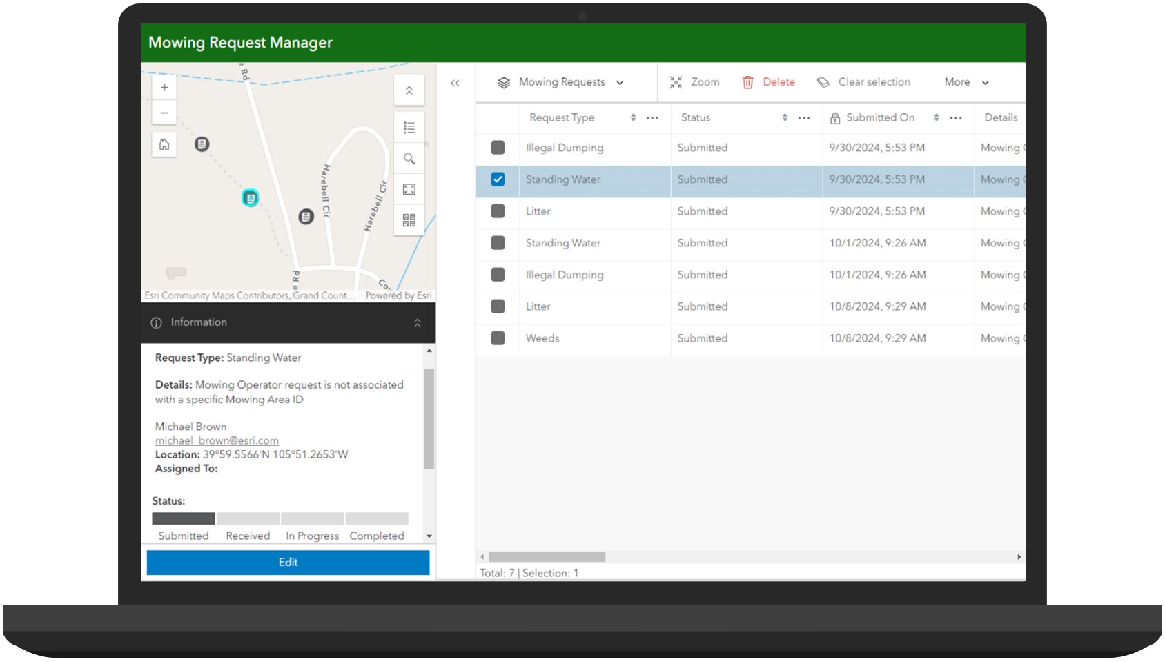 An image of the Mowing Request Manager application