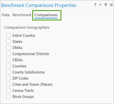 Select comparison geographies in BA Pro